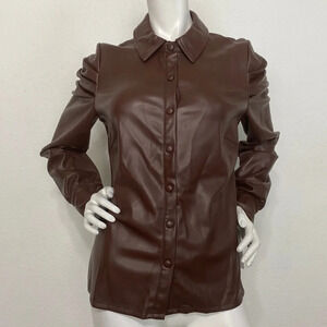 7 For All Mankind "NEW" Faux Leather Academia Brown Bikercore Shacket Sz. Medium